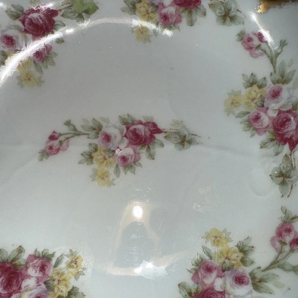 Elite Limoges France 1920 Antique Leaf Trinket Dish Plate Rose Pattern Gold Gild